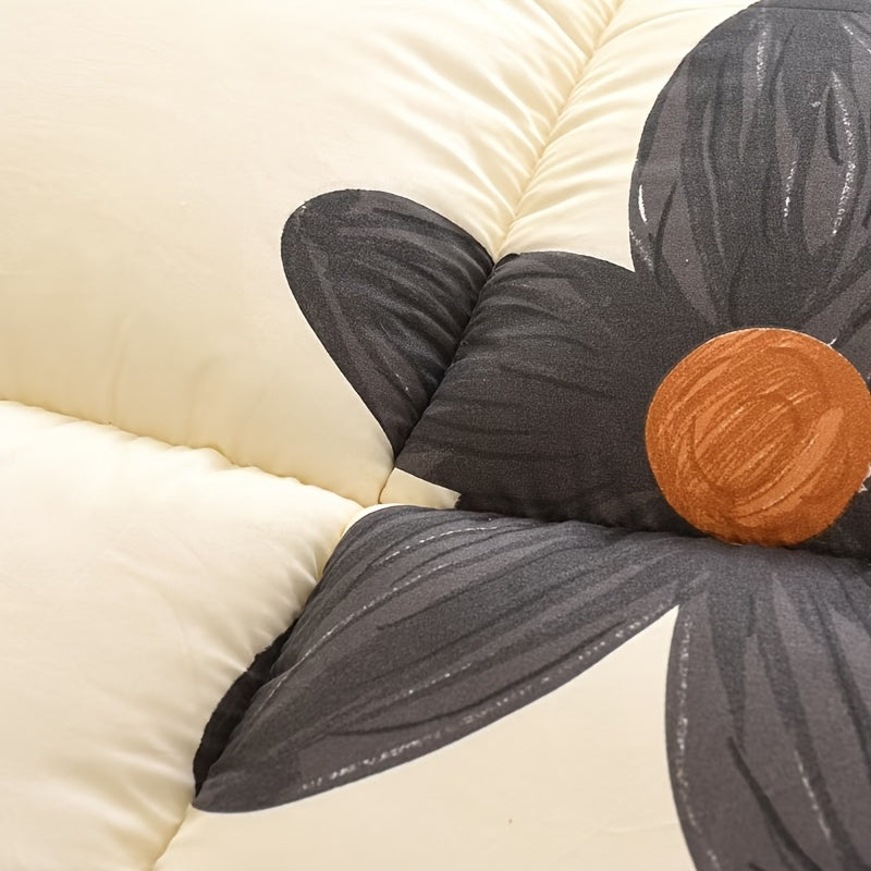 Cute Floral Pattern Sherpa Reversible Comforter, Ultra Soft Thick Winter Warm Quilt
