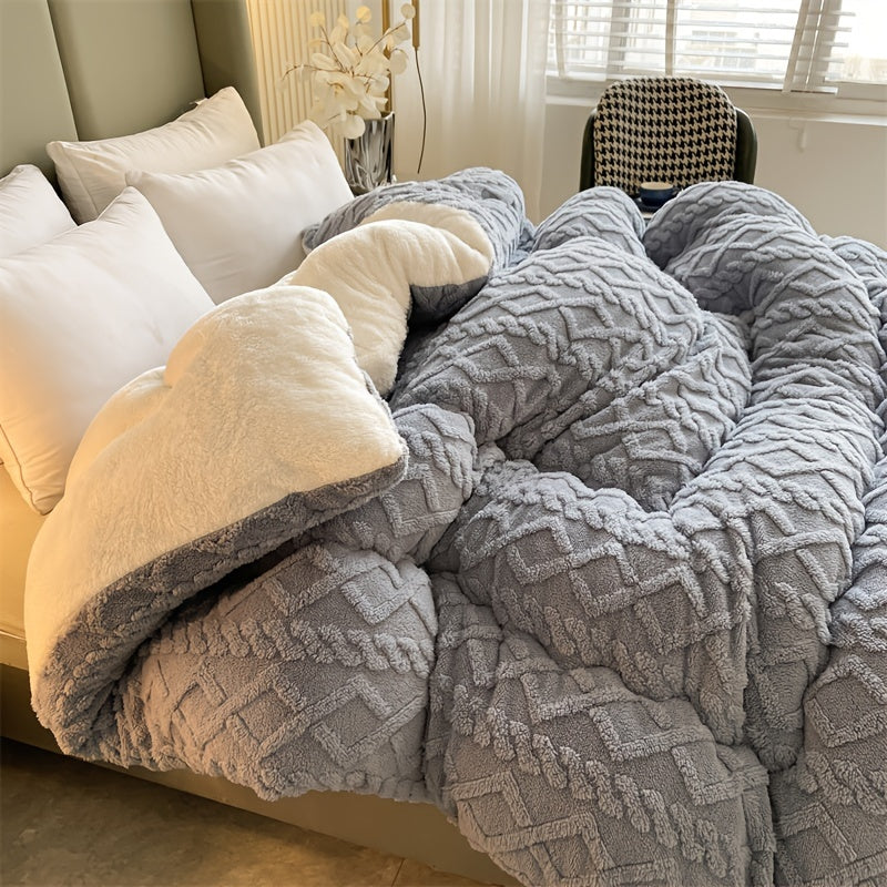 Reversible Tufted Sherpa Comforter | Thick Warm Fuzzy Plush Bedding Blanket for Cold Weather, Single Comforter