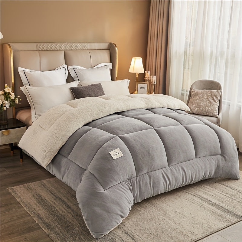 Reversible Sherpa Comforter, Ultra Soft Flannel Velvet Thick Winter Warm Quilt, 1 Piece Comforter Only, No Pillowcases