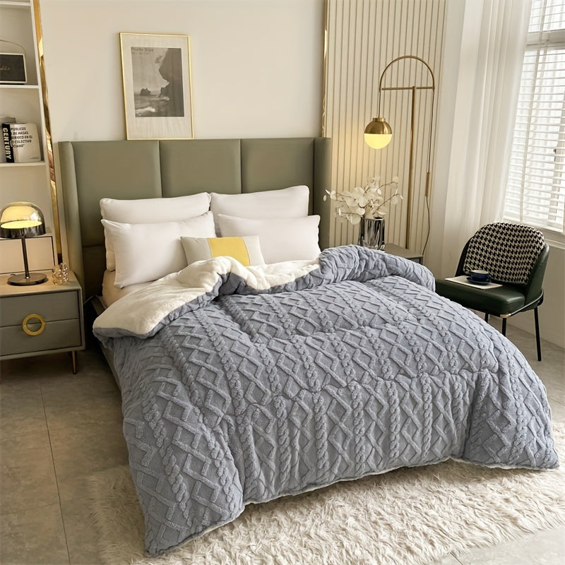 Reversible Tufted Sherpa Comforter | Thick Warm Fuzzy Plush Bedding Blanket for Cold Weather, Single Comforter