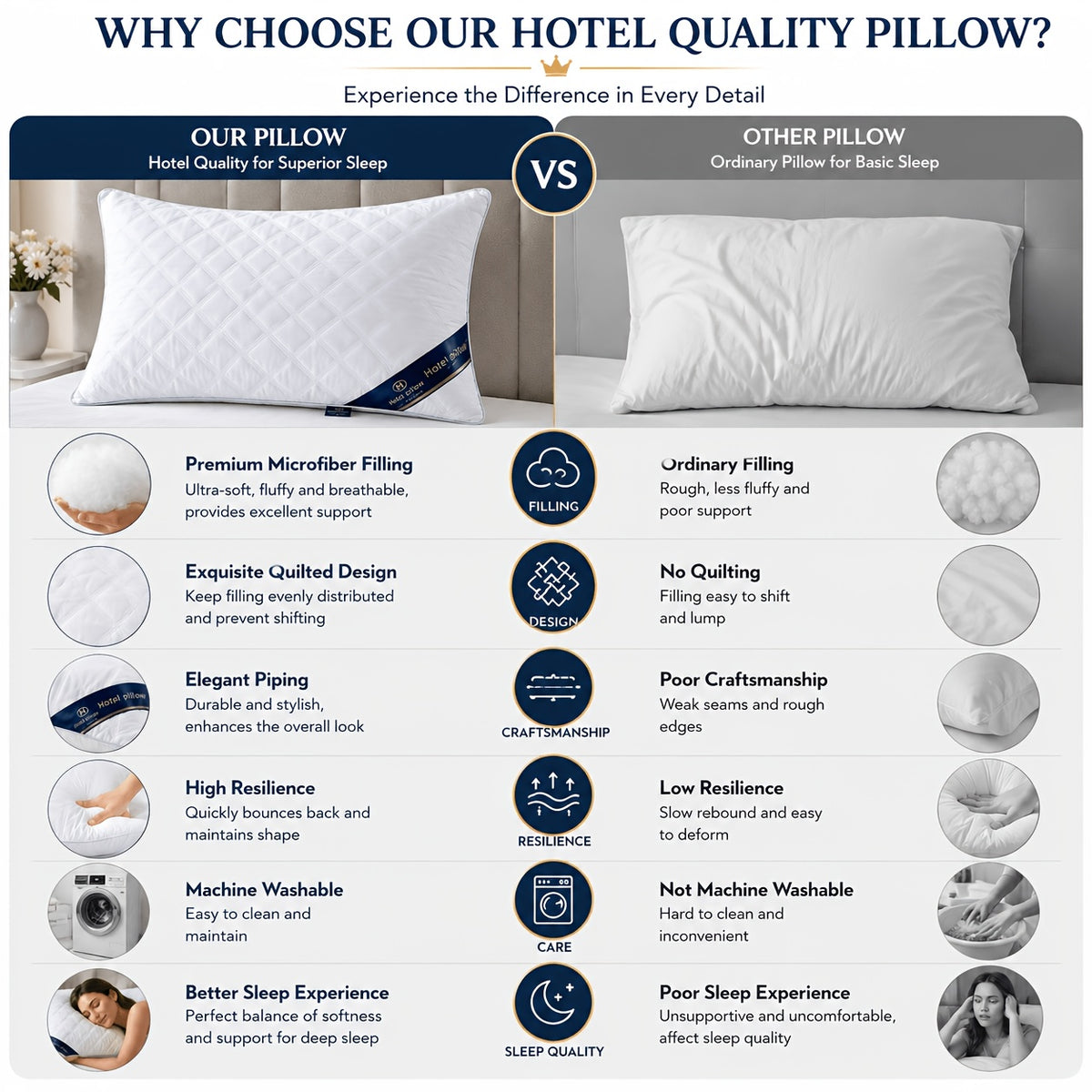 Hotel Quality Neck Support Bed Pillows