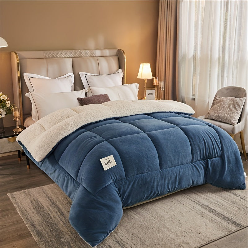 Reversible Sherpa Comforter, Ultra Soft Flannel Velvet Thick Winter Warm Quilt, 1 Piece Comforter Only, No Pillowcases