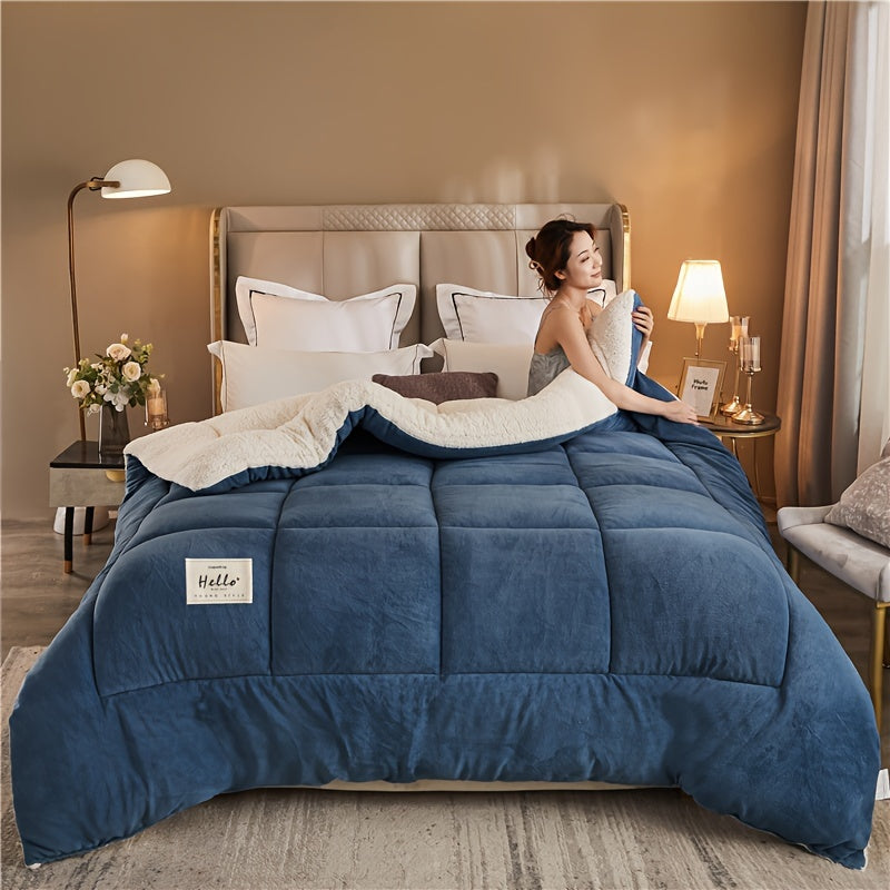 Reversible Sherpa Comforter, Ultra Soft Flannel Velvet Thick Winter Warm Quilt, 1 Piece Comforter Only, No Pillowcases