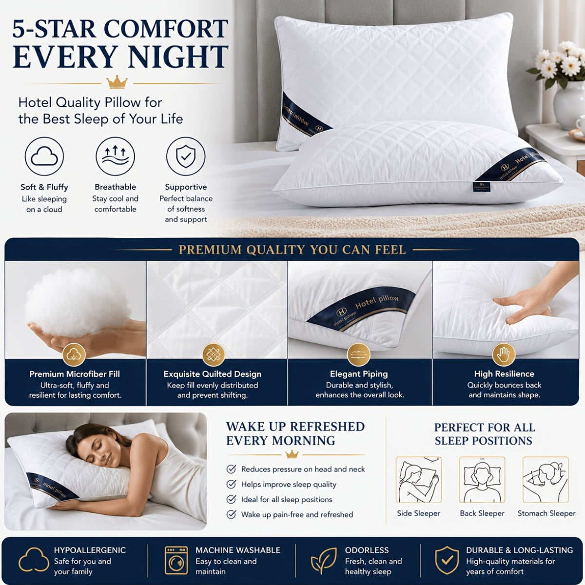 Hotel Quality Neck Support Bed Pillows
