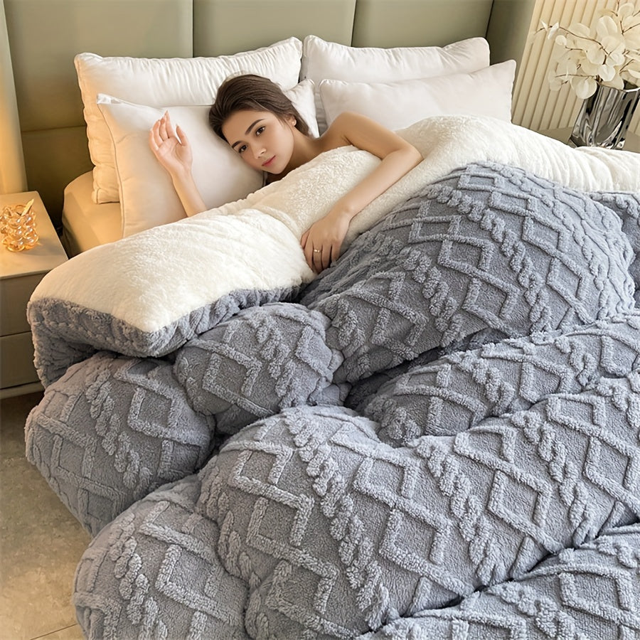 Reversible Tufted Sherpa Comforter | Thick Warm Fuzzy Plush Bedding Blanket for Cold Weather, Single Comforter