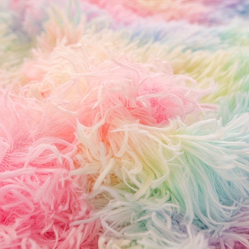 Aesthetic Rainbow Tie Dye Long Plush Duvet Cover Set, Luxury Fluffy Fuzzy Bedding 3pcs Set