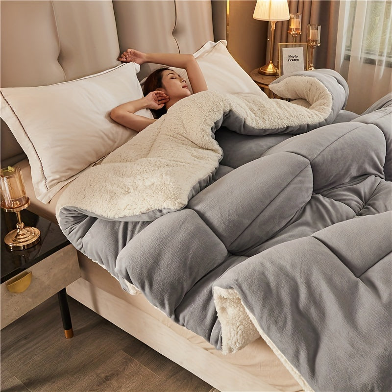 Reversible Sherpa Comforter, Ultra Soft Flannel Velvet Thick Winter Warm Quilt, 1 Piece Comforter Only, No Pillowcases