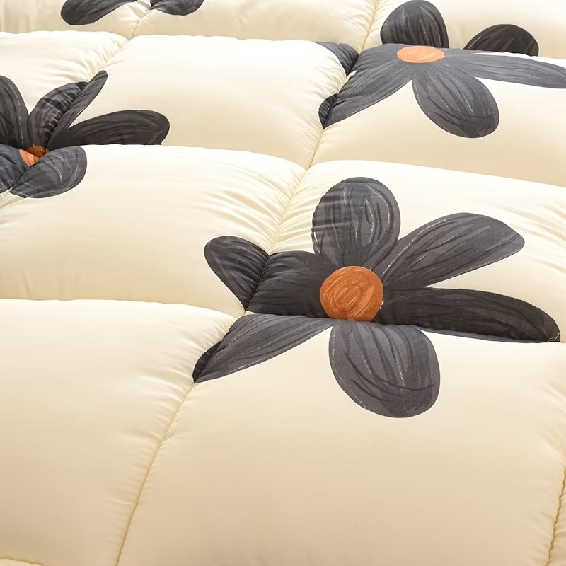 Cute Floral Pattern Sherpa Reversible Comforter, Ultra Soft Thick Winter Warm Quilt