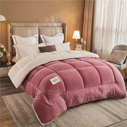 Reversible Sherpa Comforter, Ultra Soft Flannel Velvet Thick Winter Warm Quilt, 1 Piece Comforter Only, No Pillowcases