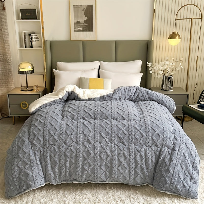 Reversible Tufted Sherpa Comforter | Thick Warm Fuzzy Plush Bedding Blanket for Cold Weather, Single Comforter
