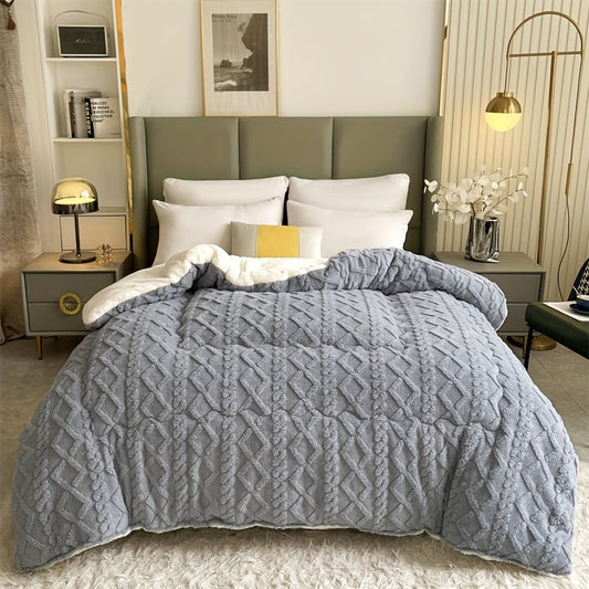 Reversible Tufted Sherpa Comforter | Thick Warm Fuzzy Plush Bedding Blanket for Cold Weather, Single Comforter