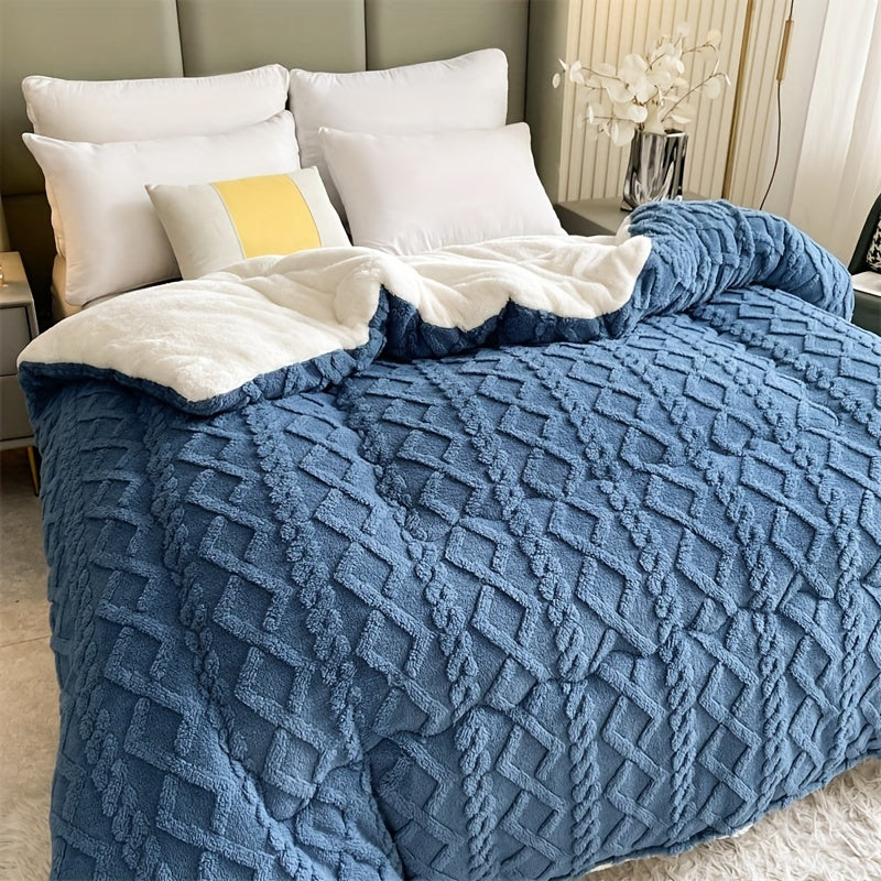 Reversible Tufted Sherpa Comforter | Thick Warm Fuzzy Plush Bedding Blanket for Cold Weather, Single Comforter