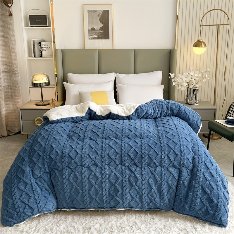 Reversible Tufted Sherpa Comforter | Thick Warm Fuzzy Plush Bedding Blanket for Cold Weather, Single Comforter