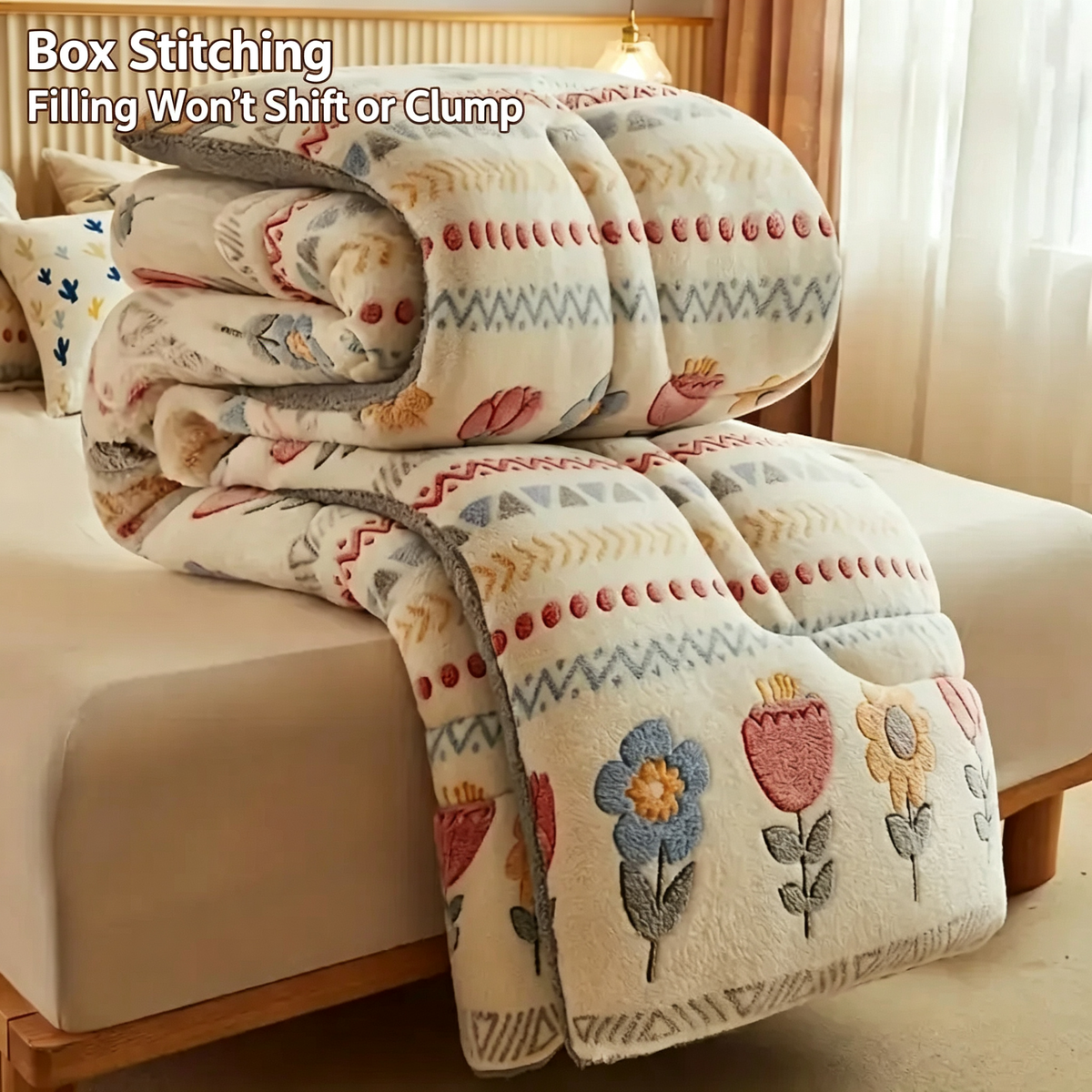 Reversible Boho Floral Sherpa Comforter Set with Pillowcases